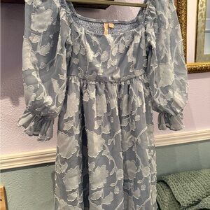 T.J.Maxx Light Blue Floral Embroidered Mini Dress